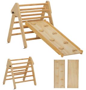 AIYAPLAY Gioco da Arrampicata con Triangolo e Pannello Scivolo ed Arrampicata, per Bambini 18-48 Mesi, Color Legno | Aosom Italy