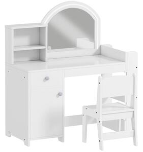 DecHome Set Toeletta Trucco Bambina 3-8 Anni con Specchio Sedia Luce LED Armadietto colore Bianco