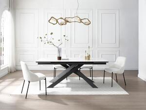 Tavolo pranzo allun. 8-12p Ceramica Vetro temp. Metallo Effetto marmo Bianco e Antracite - COREMA Maison Céphy