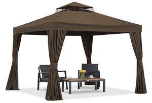 Padiglione da giardino marrone con tende Valencia 3x3m Garden Point