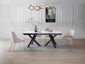 Tavolo da pranzo allungabile da 8 a 12 coperti Vetro temperato e Ceramica Effetto marmo Bianco e Nero - MARISO