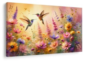 Quadro su tela – Colibrì e fiori