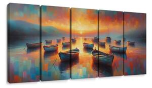 Quadri 5 pezzi – Piccole barche nella baia pittoresca
