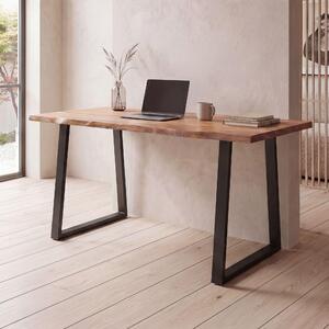 FineBuy scrivania 120x60x76 cm in legno massiccio di acacia / metallo scrivania per computer bordo albero casa ufficio scrivania solida con gambe trapezoidali in legno nero tavolo