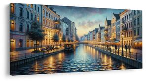 Quadro su tela – Lungofiume illuminato di sera