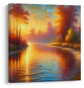 Quadro su tela – Fiume tranquillo nel bosco autunnale