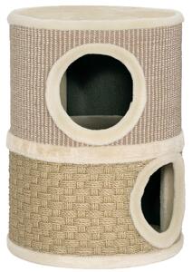 PawHut Cuccia per Gatti Tiragraffi a Torre con 2 Nicchie, Corda in Sisal e Alga Marina, Bordo Peluche, Cachi | Aosom Italy