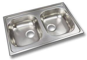 Lavello da cucina, con due vasche, in acciaio inossidabile satinato
