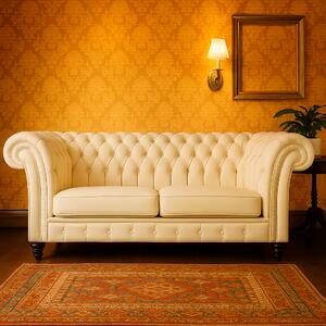 Divano Chesterfield Gabbiano in Pelle Primo Fiore Premium – Iconico, Finiture di Pregio