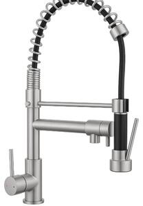 Schläfer 35206525 | Miscelatore Lavello Cucina ESSENCE PROFESSIONAL con Bocca Girevole e Doccetta Estraibile, Rubinetto Cucina Professionale in Ottone colore grigio inox spazzolato con Doccino