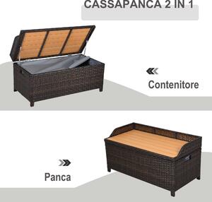 Outsunny Cassapanca Panchina Portaoggetti Multifunzionale in PE Rattan 102x51x51cm Marrone