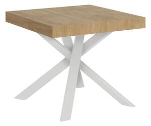 Tavolo Quadrato Allungabile Piano CLERK design Moderno Dimensioni 90x90xh77 cm estensibile fino a 194 cm - 2 allunghe telaio bianco Gambe in ferro Piano Quercia Naturale