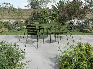 Sala da pranzo da giardino un tavolo rotondo D.130cm e 6 poltrone impilabili in Metallo Kaki - MIRMANDE di MYLIA