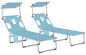 Outsunny Set di 2 Lettini Pieghevoli Reclinabili con Tettoia 360° Foro Facciale Tasca Laterale e Textilene 550 g/m² Blu | Aosom Italy