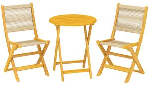 Outsunny Set per balcone 3 pezzi Polyrattan Legno pieghevole Set mobili da giardino con tavolo e 2 sedie, traspirante | Aosom Italy