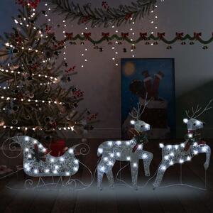 Renne e Slitta di Natale Decorazione per Esterni 60 LED Argento