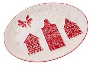 Piatto da portata bianco in ceramica a tema natalizio Christmas cottage – Dakls