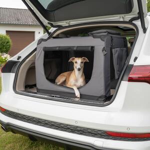 Trasportino pieghevole per animali domestici Belviona, confortevole e sicuro, con tessuto Oxford e rete, salvaspazio quando ripiegato, adatto per animali fino a 18 kg, dimensioni 82x58x58 cm, colore grigio scuro
