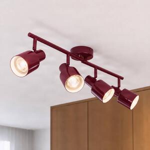 Faretto da soffitto Lindby Ovelia, rosso scuro, 80 cm, a 4 luci, E27 Ovelia Lindby, dimmerabile, Rosso, Soggiorno / Sala da pranzo, Metallo, Moderno, Faretto