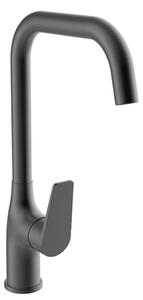 Schläfer 26506520 | Miscelatore Lavello Cucina Nero Opaco con Bocca Alta a Squadra, Girevole 360°, Rubinetto Cucina Professionale Orientabile, Miscelatore Leva Laterale Serie Leonardo in Ottone