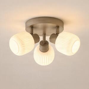 Faretto da soffitto Nola Evey, Ø 37 cm, a 3 luci, bianco/beige, vetro Evey NOLA, dimmerabile, Crema / Ambra, Soggiorno / Sala da pranzo, Vetro, Scandinavo, Faretto