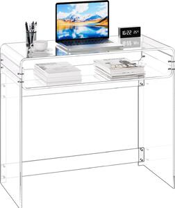 Scrivania in acrilico - Scrivania per computer/consolle a 2 livelli - Con ripiano - Rettangolare - Piano spesso e stabile - 40 x 85 x 75 cm - Trasparente