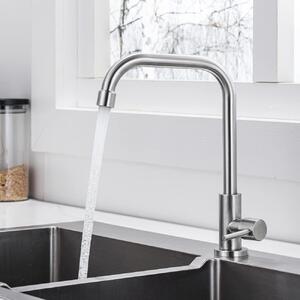 Rubinetto per acqua fredda a 360° girevole - Rubinetto da cucina con una sola leva - Acciaio inossidabile - Antigraffio - Aeratore estraibile