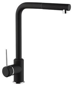 Schläfer 35506520 | Miscelatore Lavello Cucina Nero Opaco, Bocca Girevole 360° a squadra, Rubinetto Cucina Professionale con Doccetta Estraibile in Ottone, Miscelatore Lavello con Doccino Serie Stilo