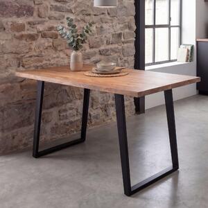 FineBuy Tavolo da pranzo 120 cm rettangolare in legno massello di acacia con bordo naturale Tavolo da pranzo industriale Tavolo da cucina massiccio con bordo naturale Tavolo con base a U nero