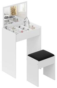 HOMCOM Tavolo da toletta con specchio retrattile sgabello contenitore 9 moderno in pannello truciolare bianco nero 60.2 x40.2 x 79cm|Aosom