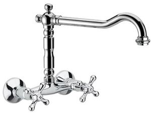 Schläfer 3460112 | Rubinetto Lavello Cucina a Muro con 2 Manopole Stile Antico, Canna Girevole Universale a U da 200mm, Risparmio Acqua, Finitura Cromata, Design Vintage