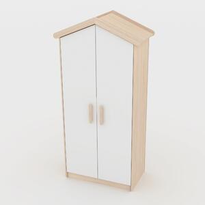 Armadio per bambini roba a 2 ante Cabane in stile casa - Maniglie di alta qualità in legno massello - Armadio per cameretta in bianco / decorazione rovere