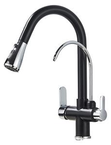 Rubinetto da cucina filtrato, acqua fredda e calda, funzione spray estraibile, cromo nero