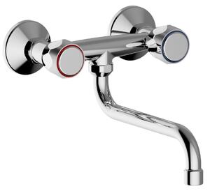 Schläfer 3431110 | Rubinetto Lavello Cucina a Muro con Manopola Caldo e Freddo, Canna Girevole Universale a S, Perfetto Anche per Lavanderia e Bagno, Aeratore Risparmio Compatibile con Neoperl, Cromo