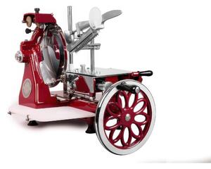 Affettatrice manuale 300 Lusso Volano Fiorato Dimensioni 89x70xh 74,5 cm- peso 42 kg - Lama 300 mm taglio 0-2,5 mm in alluminio acciaio e verniciatura a fuoco rossa