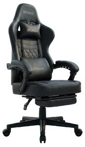 Sedia da gaming ergonomica con poggiapiedi, in ecopelle nera