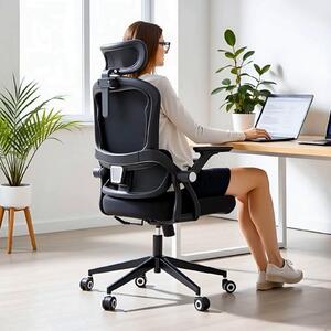 Sedia da ufficio ergonomica con supporto lombare e braccioli pieghevoli