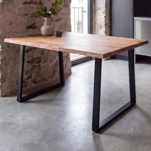 FineBuy Tavolo da pranzo 120 cm rettangolare in legno massello di acacia con bordo naturale - Tavolo da pranzo industriale in legno massello naturale - Tavolo da cucina - Tavolo con bordo naturale