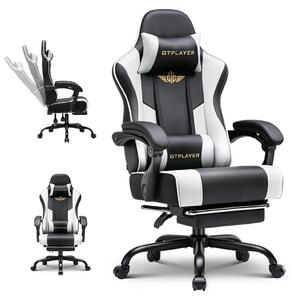 Sedia da gaming - Sedia da ufficio ergonomica - Con poggiapiedi - Regolabile in altezza - Girevole con rotelle - Rivestita in ecopelle - Con supporto lombare e poggiatesta - Bianco