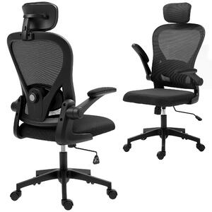 Sedia da ufficio ergonomica - Sedia da scrivania - Braccioli reclinabili - Supporto lombare regolabile - Poggiatesta - Regolabile in altezza - Rivestimento in rete - Colore: nero