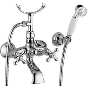 Schläfer 35603010 | Rubinetto Vasca da Bagno a Muro con Doccetta e Supporto con 2 Manopole, Rubinetto serie "Antica" in Ottone con Finitura Cromata, Stile Retrò Vintage. Italy