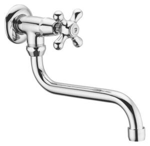 Schläfer 3460210 | Rubinetto Cucina a Muro Singolo per Lavello con manopola Vintage Rubinetto a Parete Acqua Fredda per Lavatoio, Rubinetto da Parete 1/2 Antico Beccuccio girevole a S 200mm, Cromo