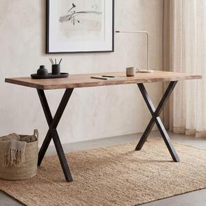 FineBuy scrivania 120x60x76 cm in legno massiccio di acacia / metallo scrivania per computer bordo albero casa ufficio scrivania solida con gambe a X in nero scrivania in legno