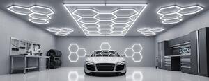 Lampada a soffitto esagonale a LED, 65W, 7606 lumen, 6500K, grado di protezione IP54, ideale per garage, officine, showroom e centri di lavaggio auto