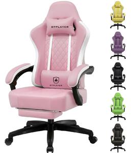 GTPLAYER: poltrona da gaming, poltrona ergonomica da gaming, sedia da scrivania in ecopelle, cuscino sedile a molle, braccioli collegati e poggiapiedi, portata 150 kg, ROSA