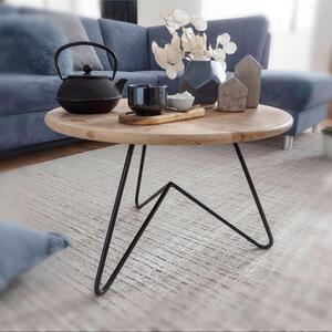 FineBuy Tavolino da caffè in legno massiccio di acacia rotondo 60 cm - Tavolino da salotto con struttura in metallo dal design moderno - Fatto a mano - Aspetto naturale e stile industriale