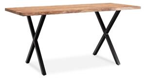 WOHNLING Scrivania 120x60x76 cm Legno massello di acacia / metallo Scrivania per computer Bordo del tronco Scrivania da ufficio per home office Massiccia con gambe a X in nero Tavolo in legno