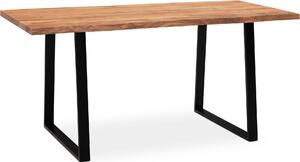 WOHNLING Scrivania 120x60x76 cm Legno massello di acacia / metallo Scrivania per computer Bordo del tronco Scrivania da ufficio per home office Massiccia con gambe trapezoidali in nero