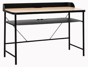 Hariyang - Scrivania in metallo con ripiano in legno 120x50 cm dotata di 2 prese shuko e 2 porte USB