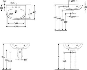 V&B lavabo O.Novo 65x48cm, ovale, rubinetto con troppopieno, bianco
